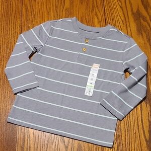 Gray Striped Kids Long Sleeve Henley Shirt - Boy's 3T